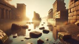 Las antiguas ruinas se asoman sobre el tranquilo río Tigris