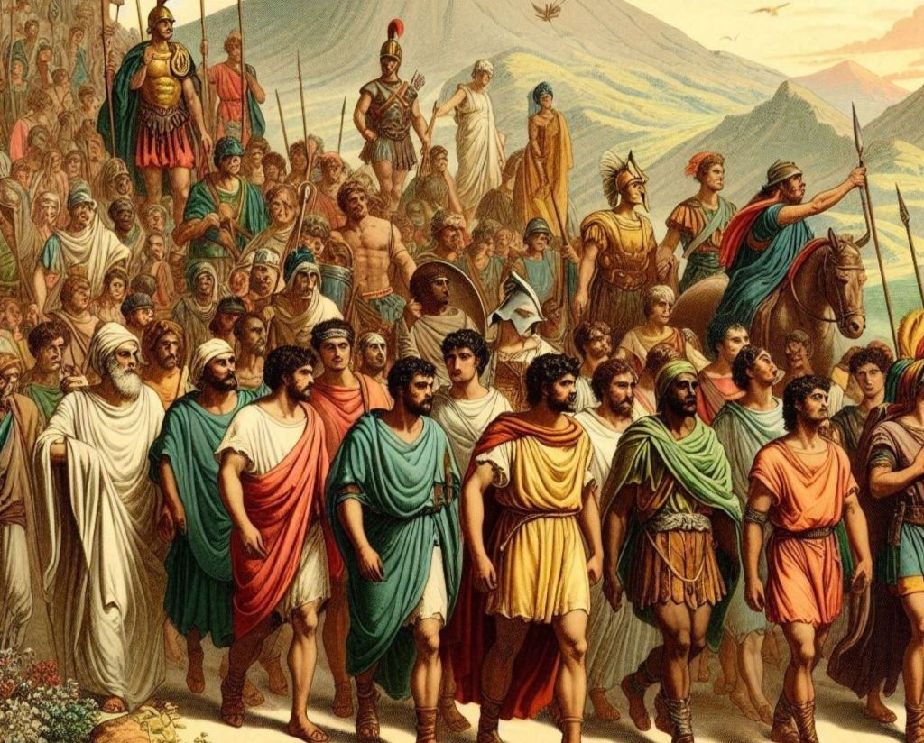 Grupo de revolucionariso de Espartaco en su marcha hacia el Vesubio