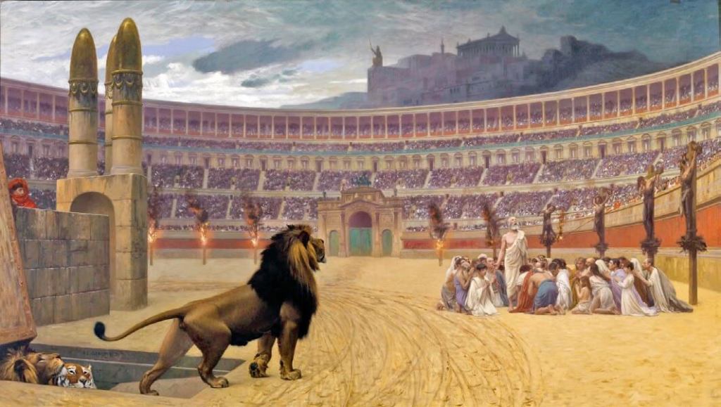 Cristianos a punto de enfrentarse a los leones