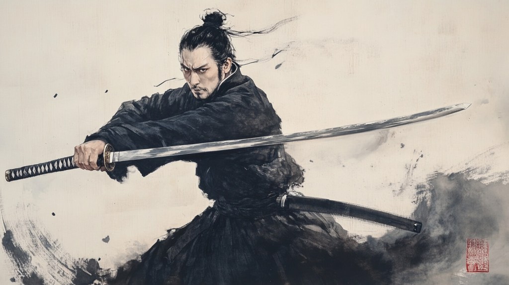 Samurái con una katana