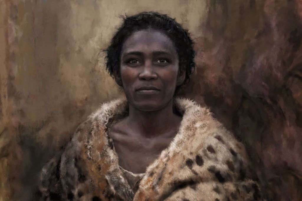 Representación artística de Zlatý kůň, una mujer Homo sapiens que habitó lo que hoy es la República Checa