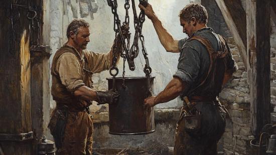 Dos hombres trabajando en un taller.