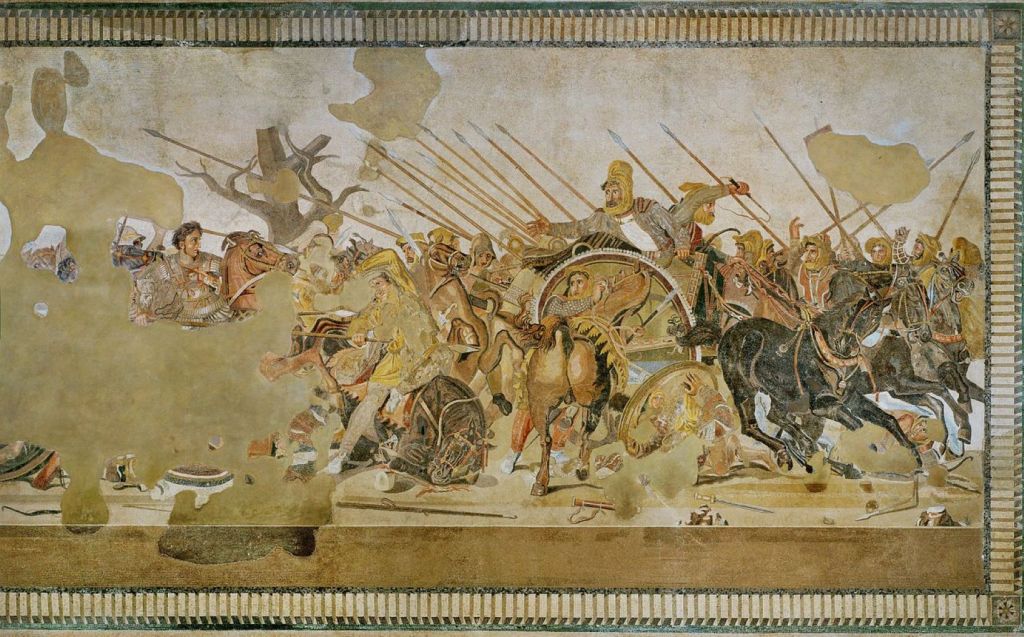 Escena de la batalla de Issos en un mosaico encontrado en Pompeya