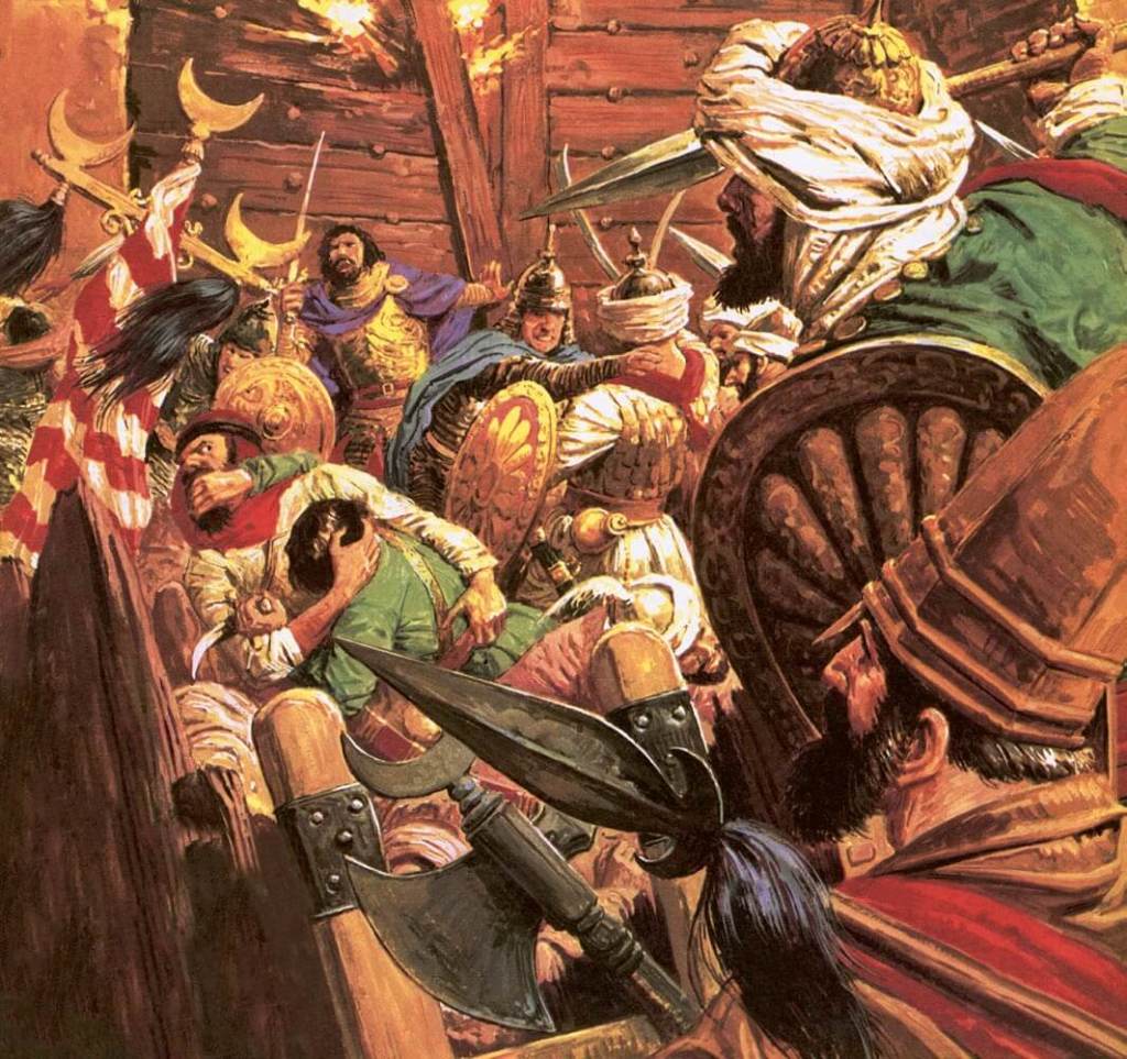 Escena de cómic del sitio de Constantinopla en 1453