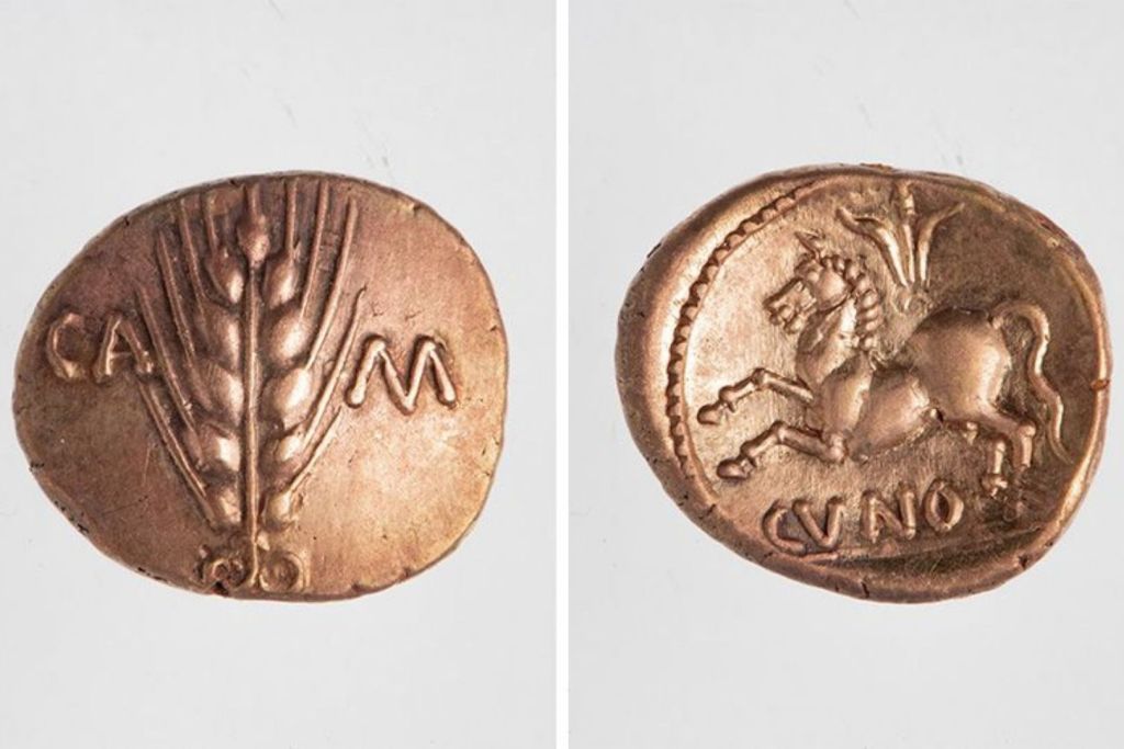 Estas monedas llevan inscrita el nombre del rey celta Cunobelinus como parte de su diseño