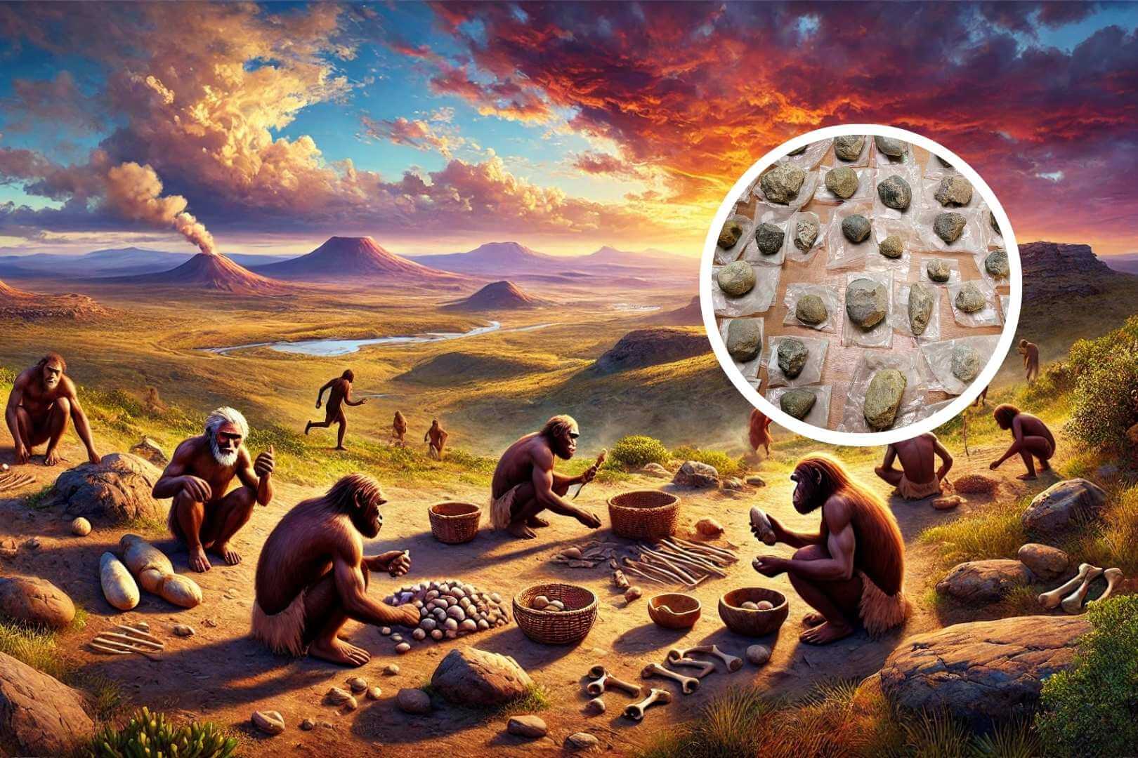 En Melka Wakena, un yacimiento con más de 1,5 millones de años, se han encontrado pruebas de que los primeros homínidos no solo fabricaban herramientas de piedra. Ilustración artística del asentamiento