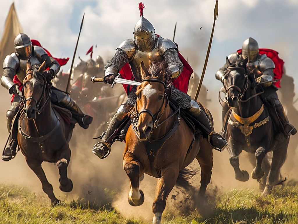 Recreación fantástica de caballeros medievales con armadura