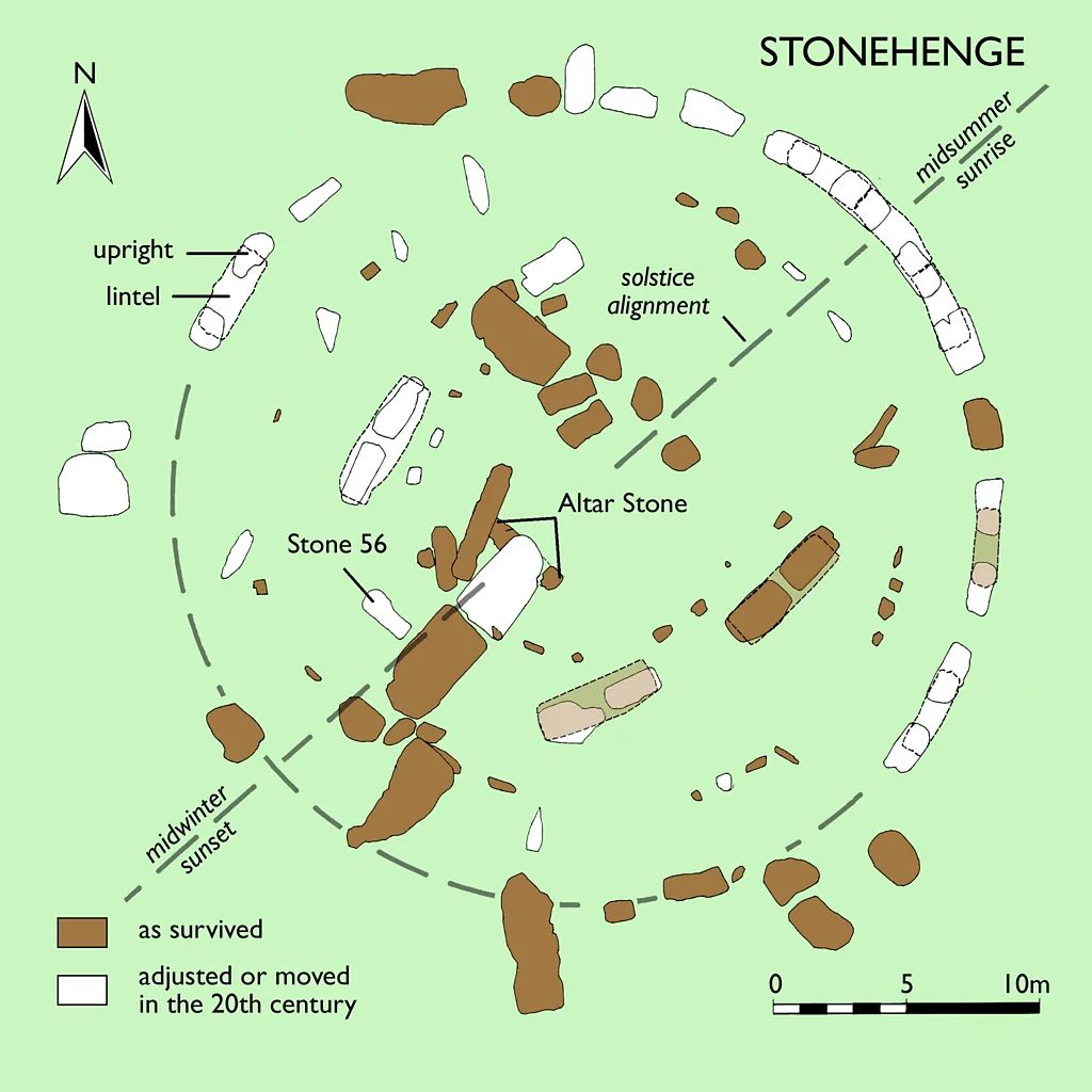Una ilustración comparativa que representa la evolución de Stonehenge a lo largo del tiempo