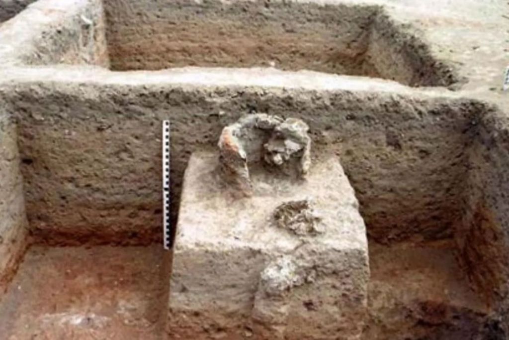 Restos de un antiguo horno de fundición de hierro en el yacimiento de Kodumanal