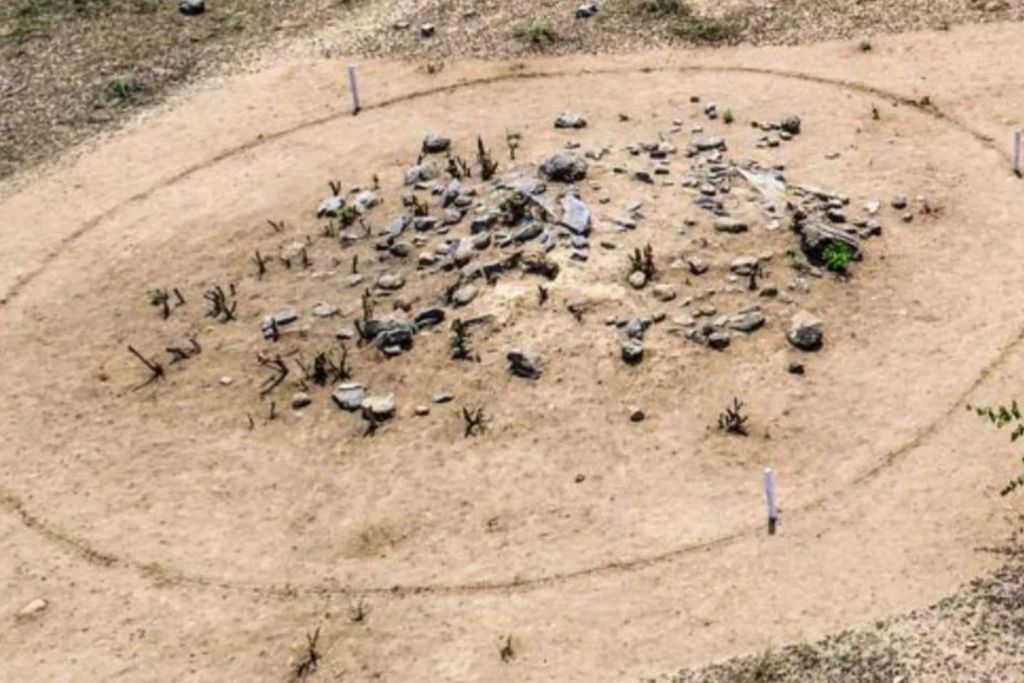 Una vista aérea de antiguas tumbas de la Edad del Hierro en Mayiladumparai, Tamil Nadu