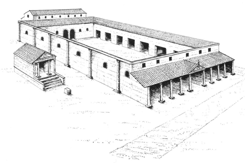 La basílica se encuentra en la parte posterior del foro romano, que contaba con un patio abierto