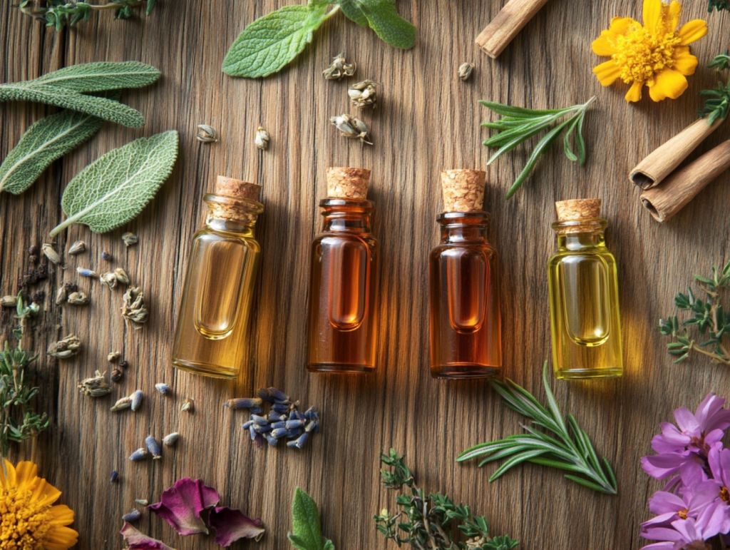 Recreación fantasiosa de aceites y plantas aromáticas