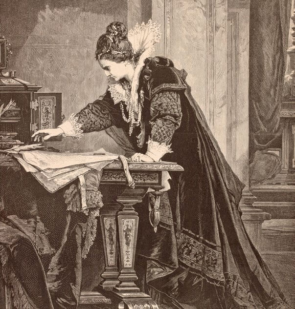 Isabel I firmando la sentencia de muerte de María Estuardo