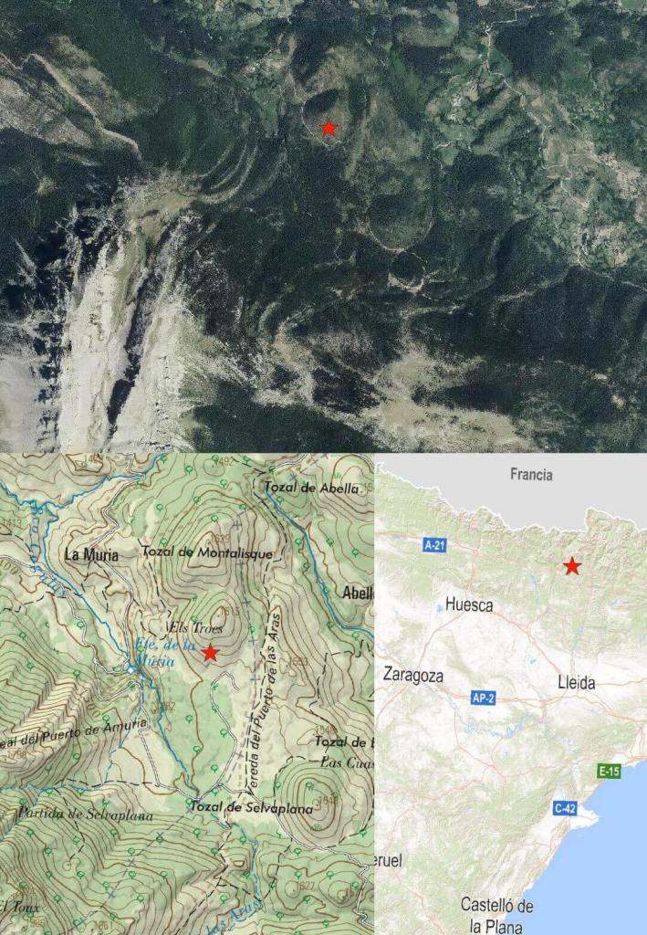 Localización de la cueva de Els Trocs (Bisaurri, Huesca)