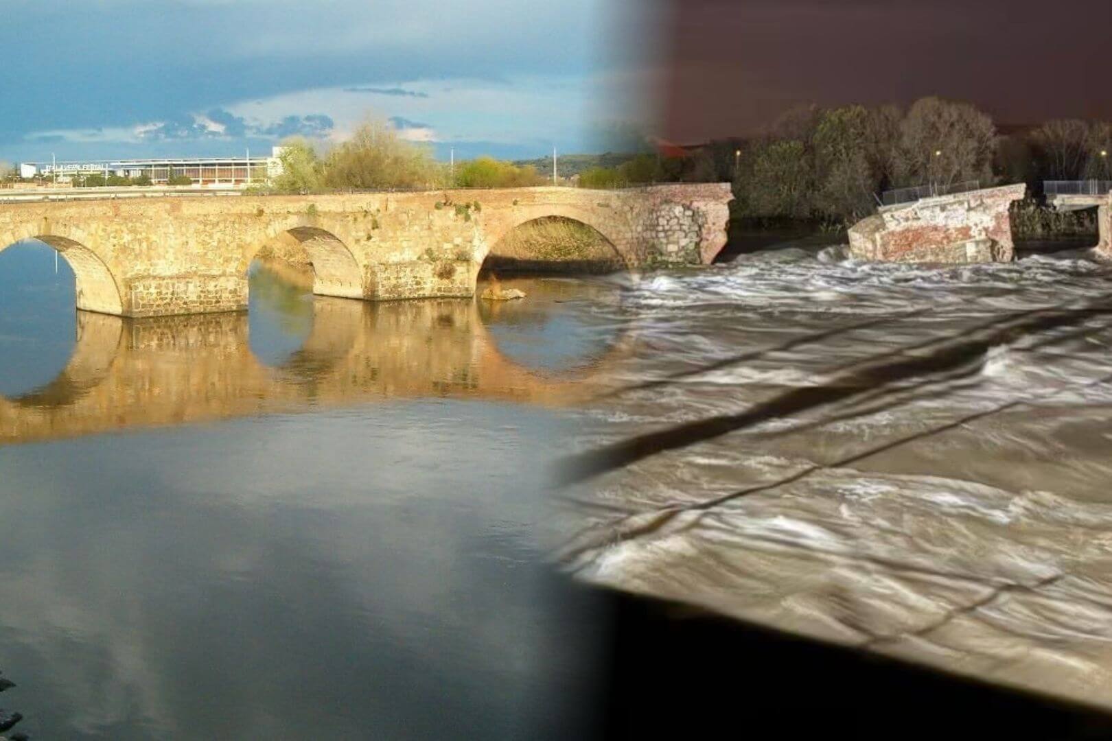 La crecida del Tajo se lleva por delante uno de los puentes históricos más singulares de España