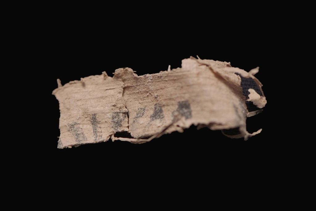 Un fragmento de papiro con inscripciones en griego, descubierto por voluntarios durante las excavaciones