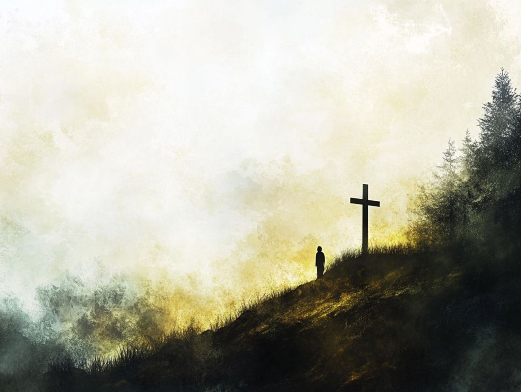 Figura humana junto a una cruz