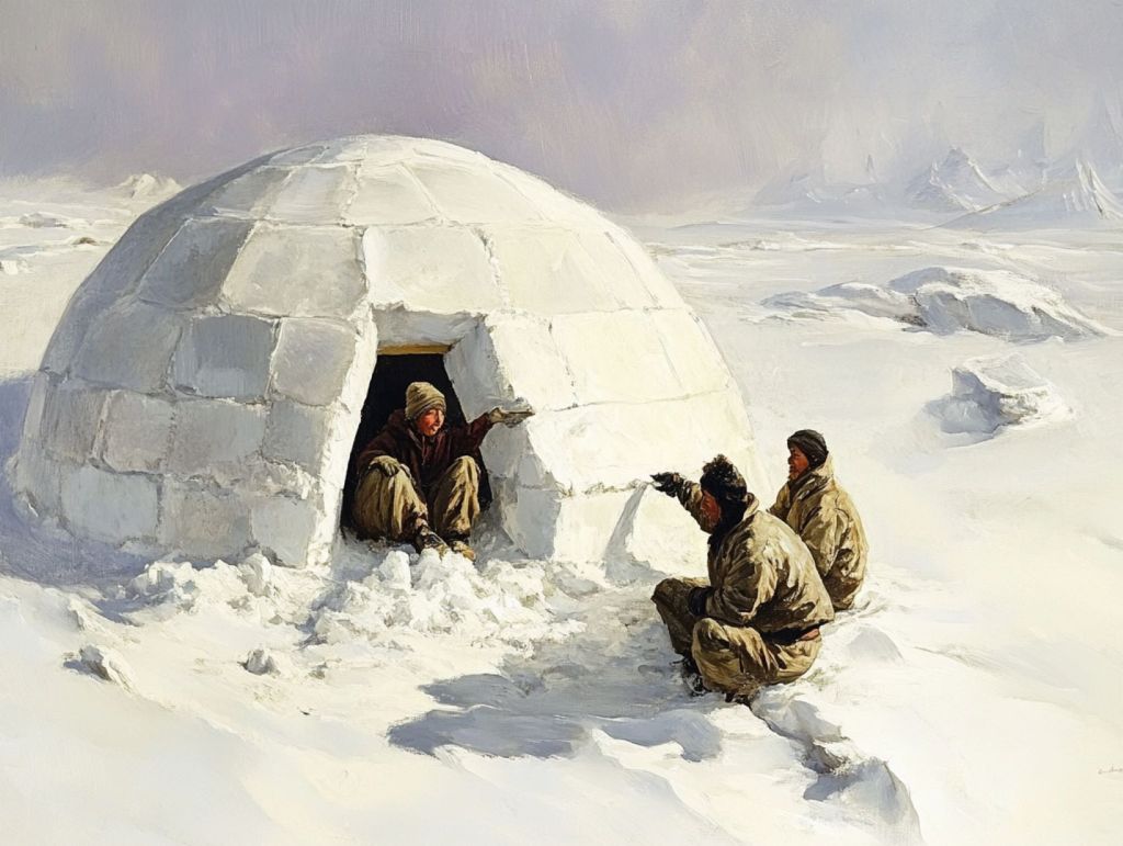 Inuit construyendo un iglú