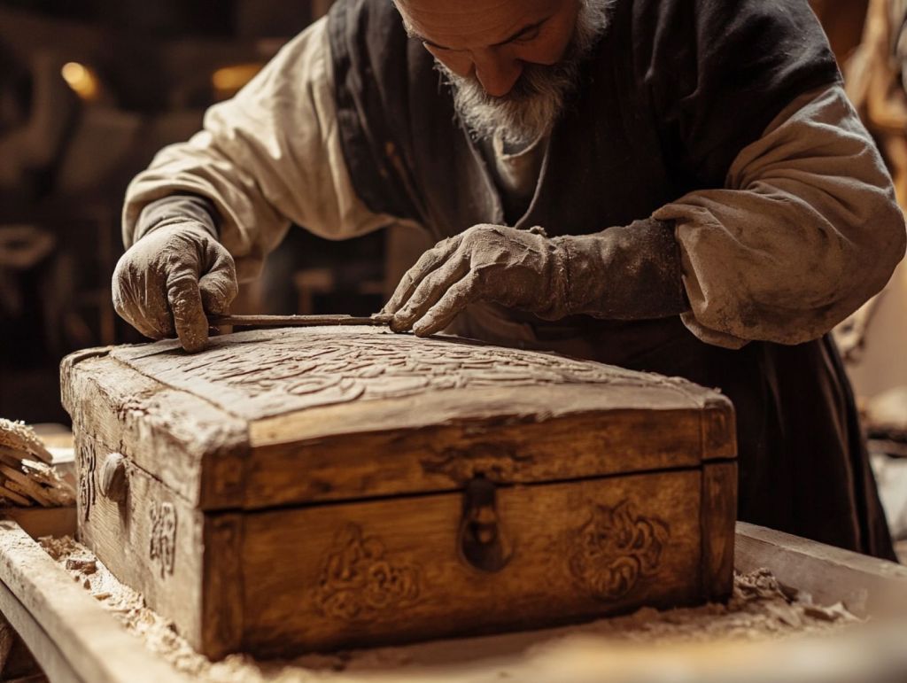 Carpintero tallando un baúl