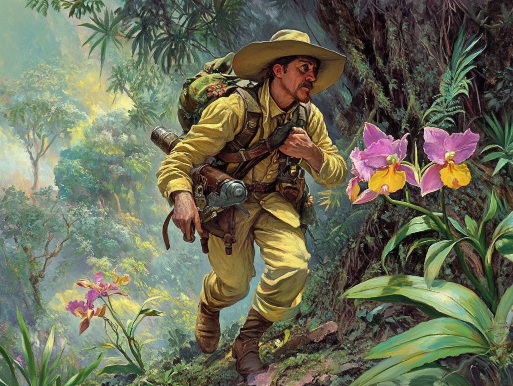 Recreación fantasiosa de un cazador de orquídeas