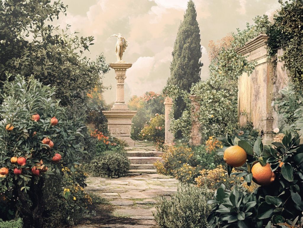 Recreación fantasiosa de un jardín