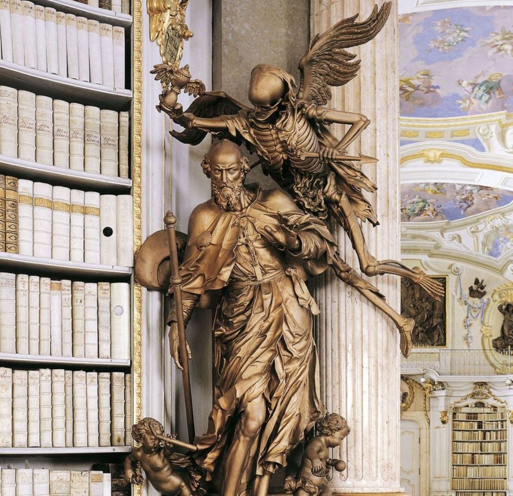 Escultura de la muerte en la biblioteca de la abadía de Admont