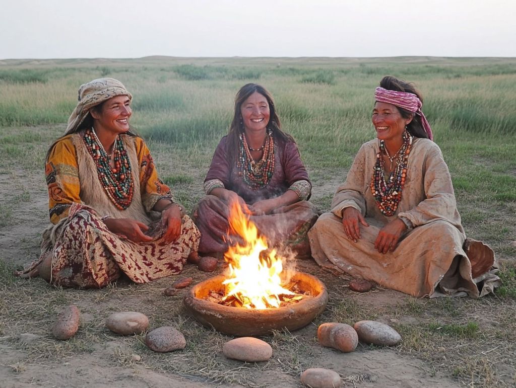 Grupo de mujeres nómadas, recreación ficticia