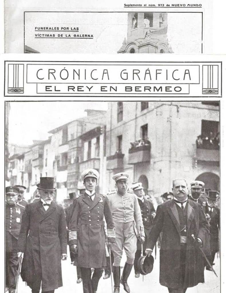 Alfonso XIII en los funerales de las víctimas de la galerna en Bermeo
