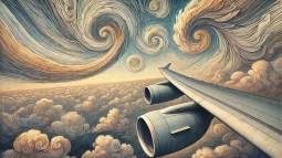 Representación visual de los remolinos y estructuras complejas en un flujo turbulento. (Créditos: Generada con IA, ChatGPT) Turbulencia.