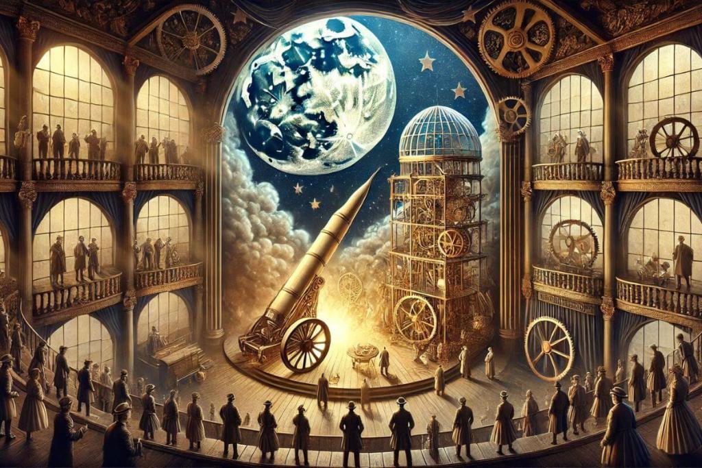 Imagen inspirada en Viaje a la Luna de Georges Méliès, pionero del cine y la fantasía científica.