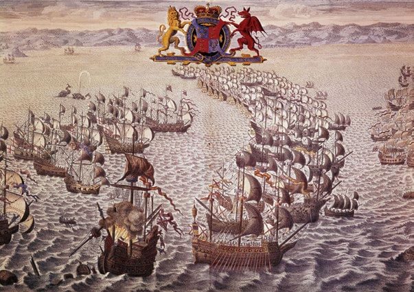 Lucha entre la Armada y la flota inglesa frente a la isla de Wight