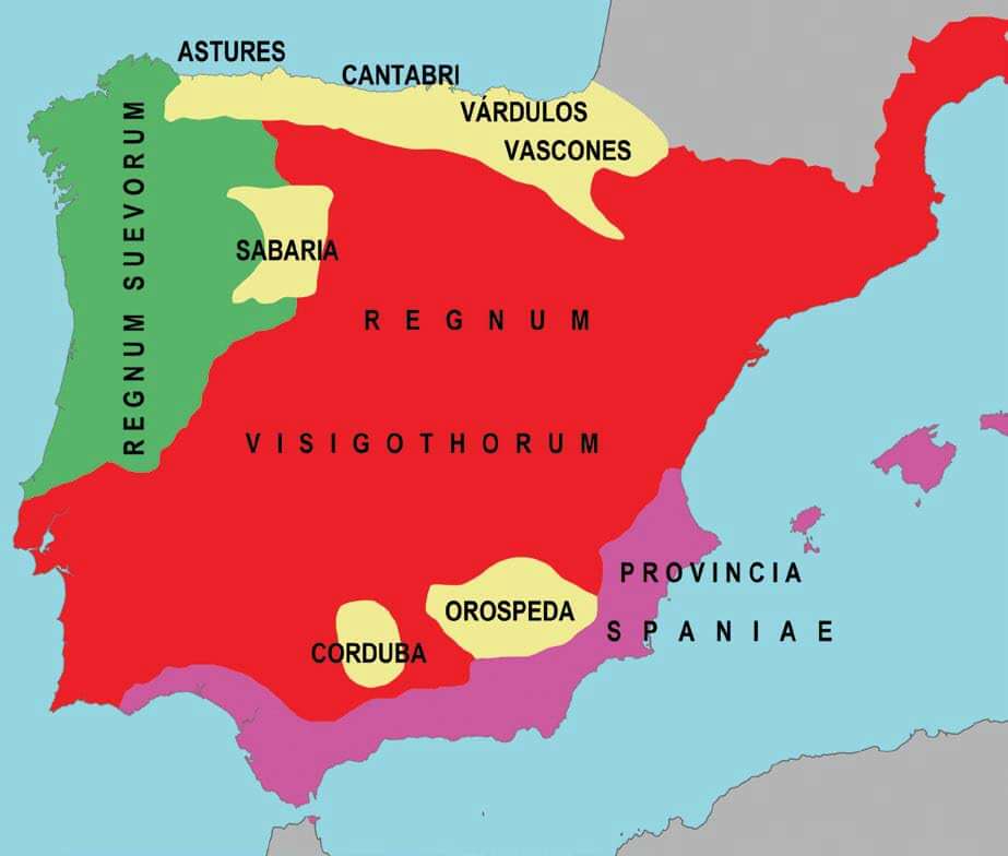 Mapa del Reino visigodo hacia el año 560