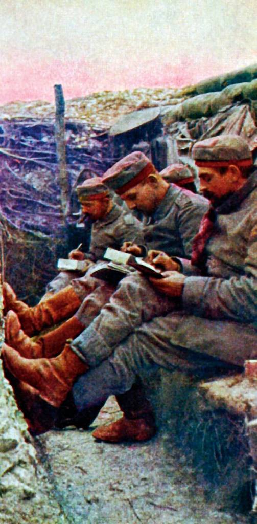 Reclutas escribiendo desde las trincheras