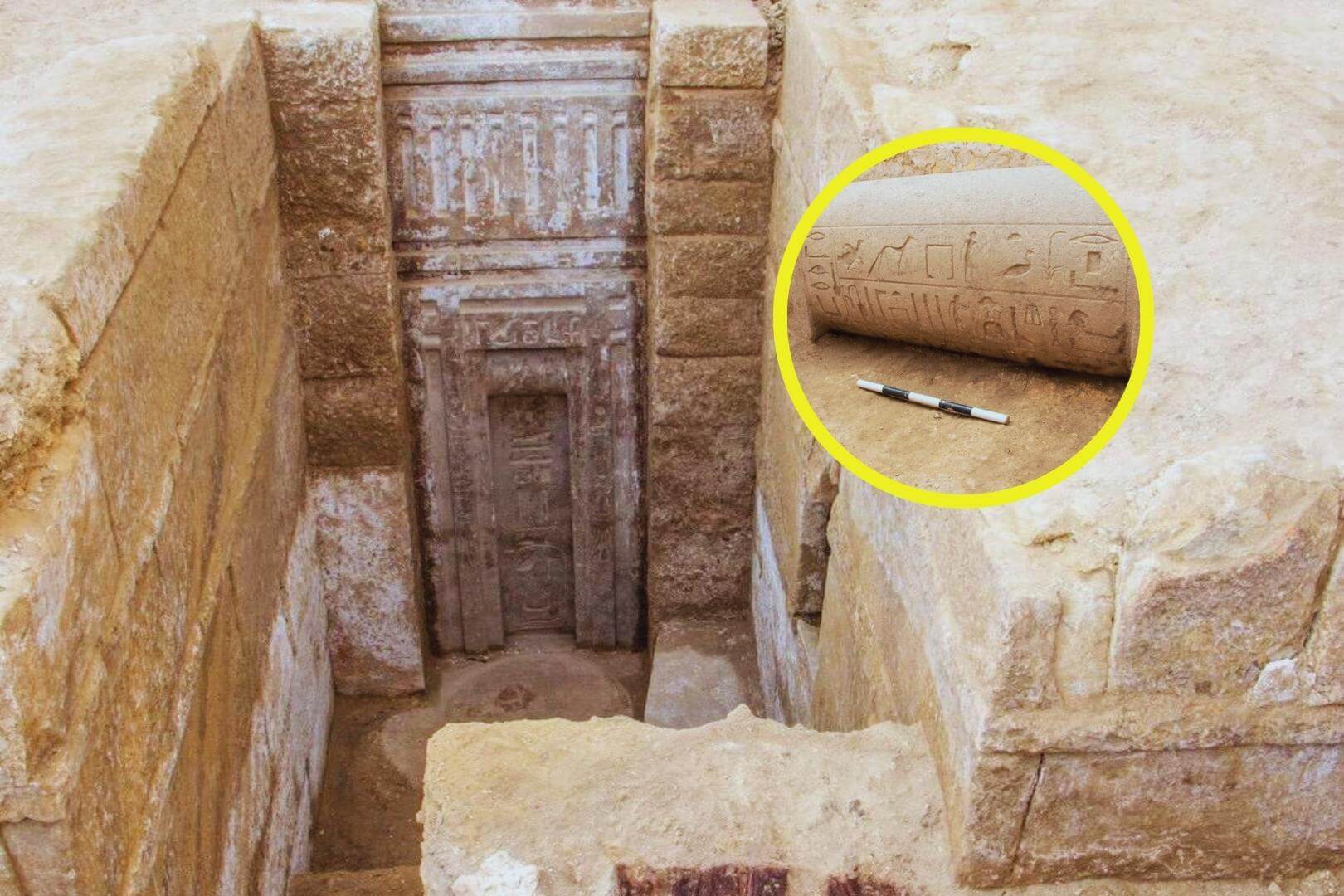 Hallan en Saqqara la tumba de un príncipe del Antiguo Egipto con una imponente puerta falsa de granito rosa