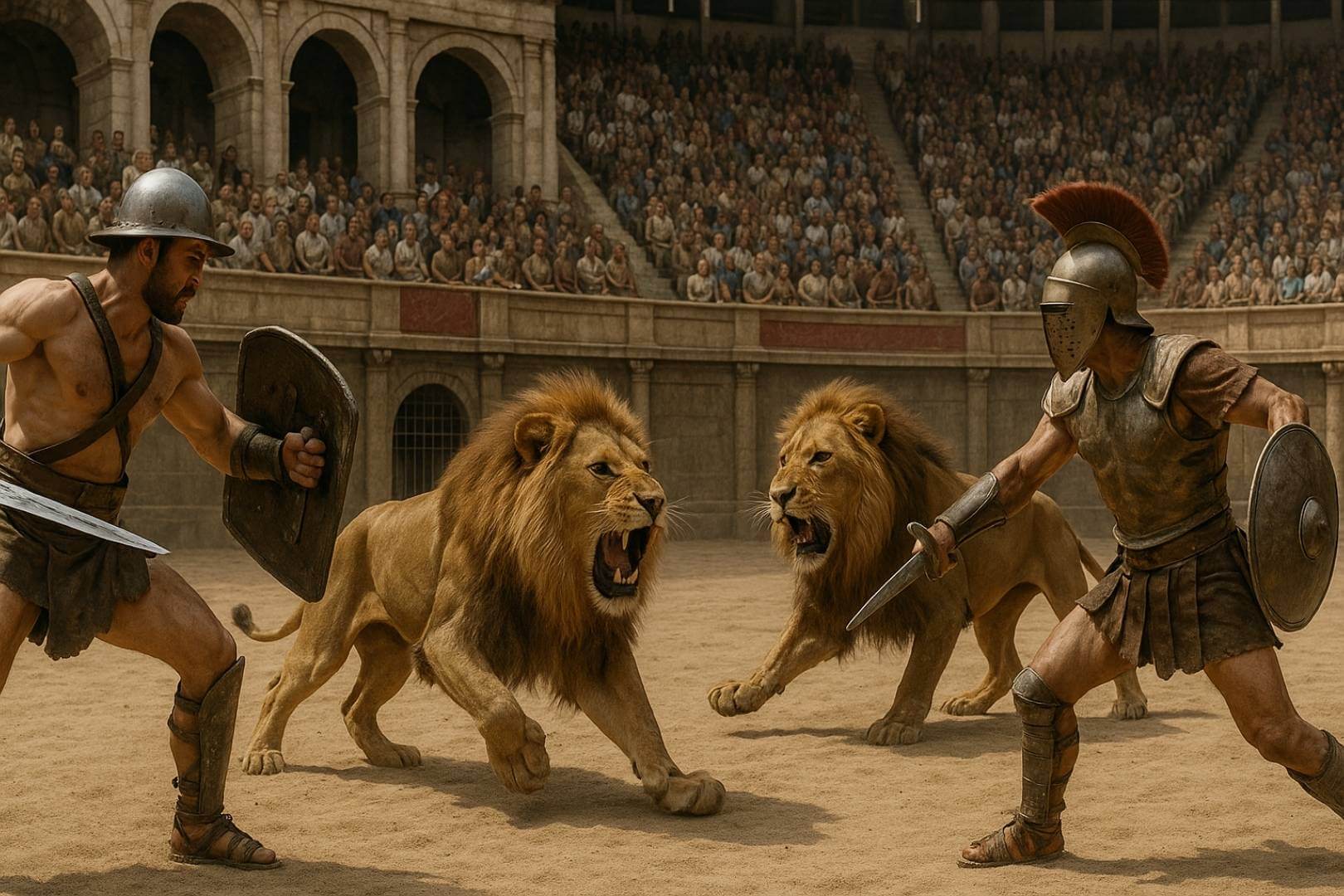 Descubren la primera prueba física de gladiadores romanos luchando contra leones