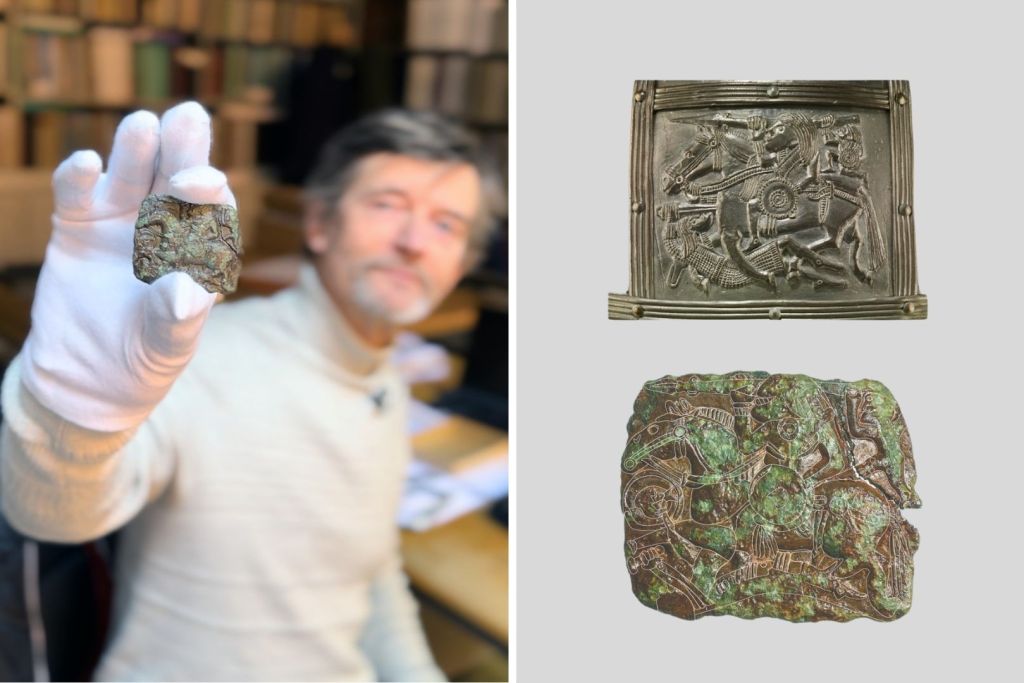 El conservador del Museo Nacional de Dinamarca, Peter Pentz, ha identificado sorprendentes coincidencias entre el diseño del sello hallado y los motivos decorativos del casco de Sutton Hoo