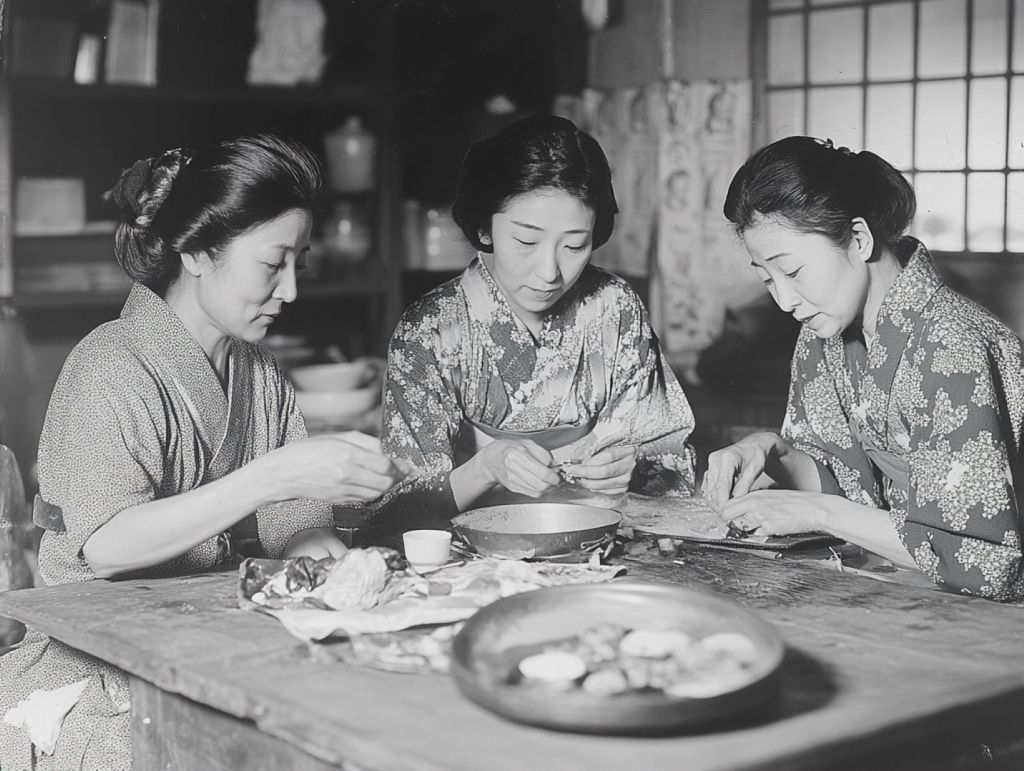 Recreación fantasiosa de amas de casa japoneses