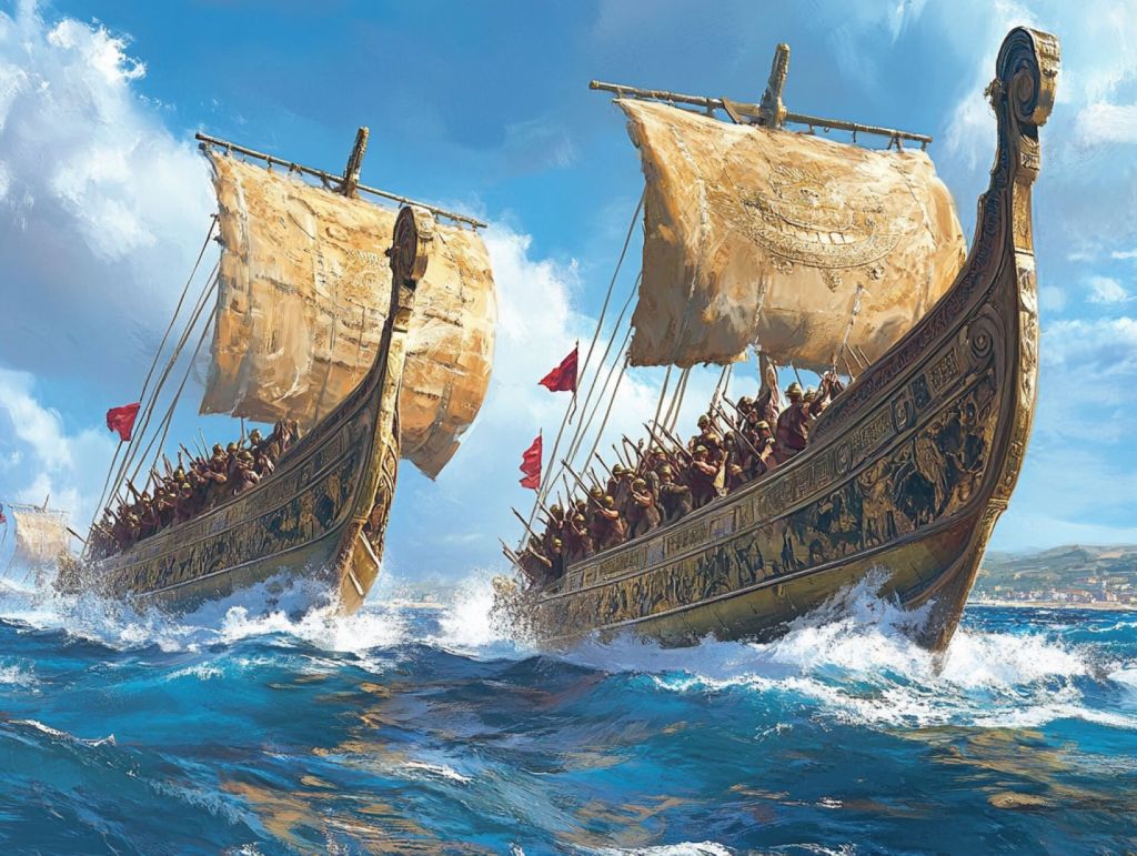 Recreación ficticia de dos naves en el mar