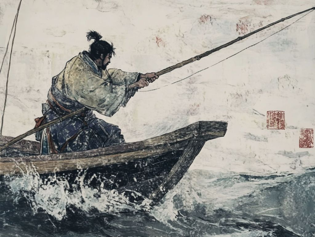 Recreación ficticia de pescador japonés