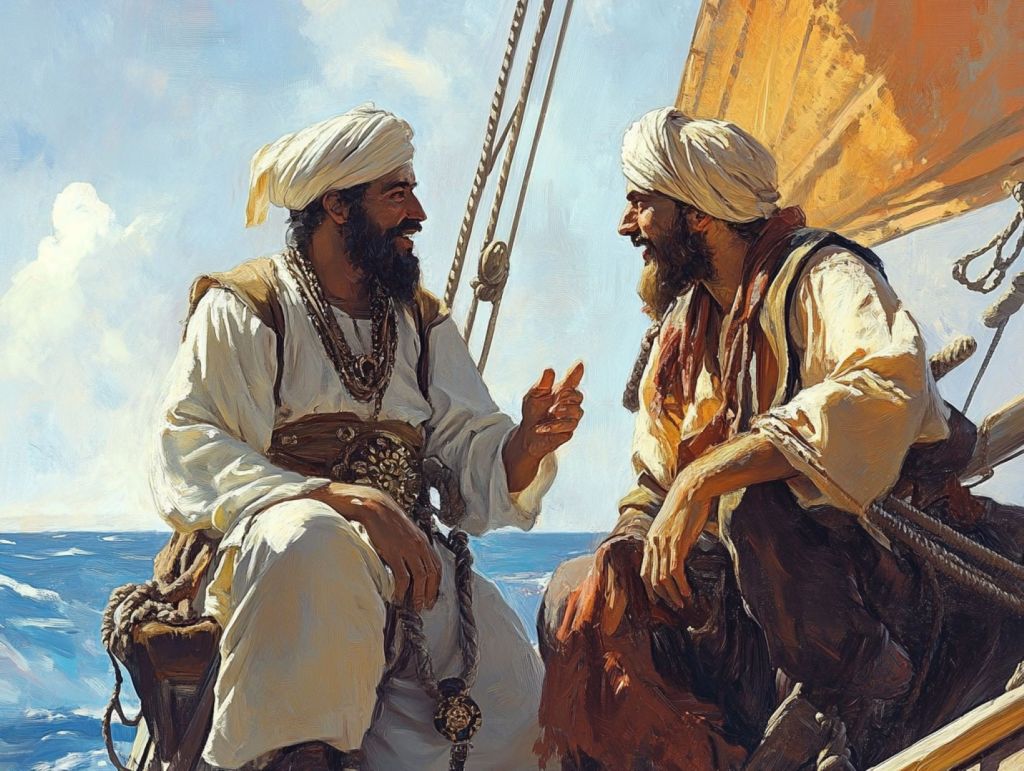 Dos marineros hablando a bordo de un barco