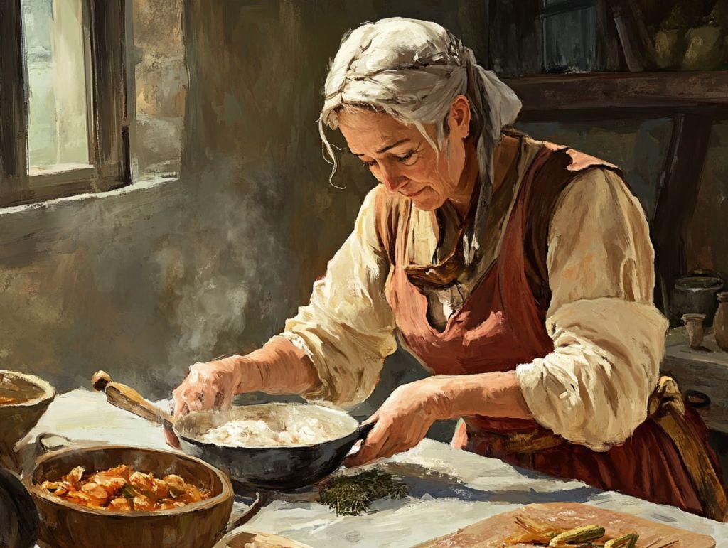 Mujer medieval cocinando