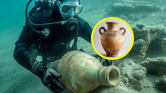 Recreación ficticia de un buzo recuperando un ánfora