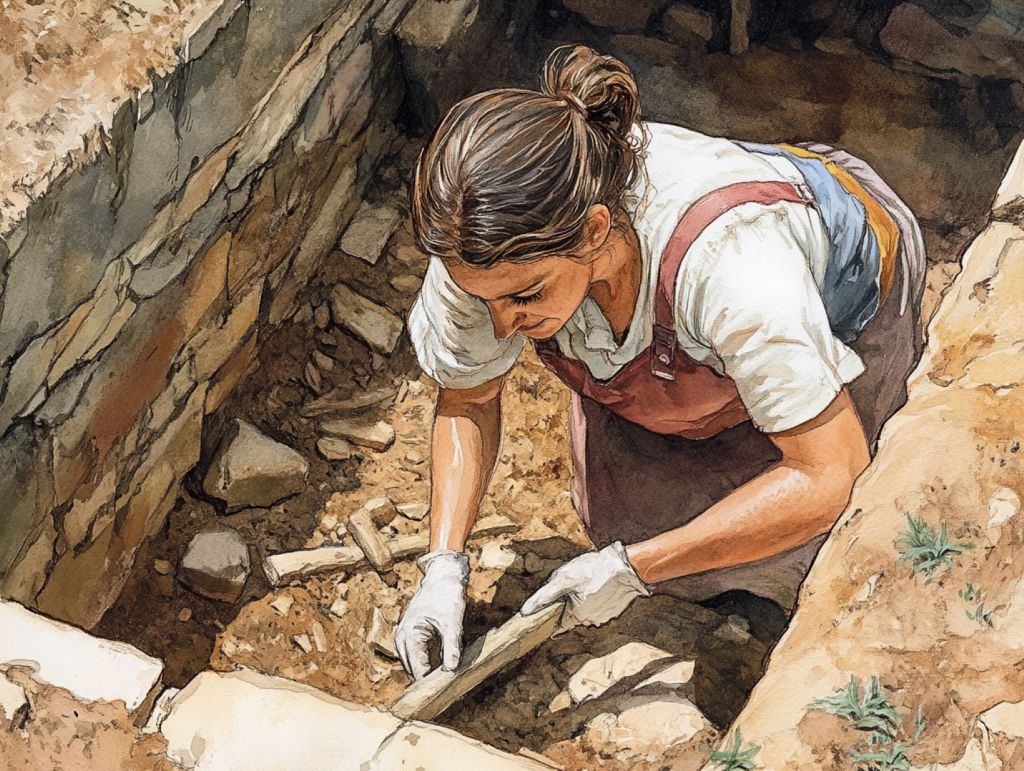 Arqueóloga excavando