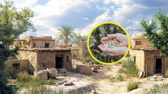 Poblado con casas de adobe