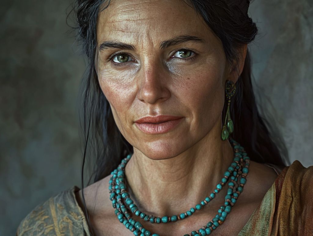 Mujer con collar de cuentas