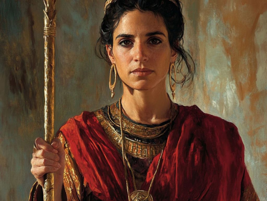 Mujer de la antigüedad con bastón de mando
