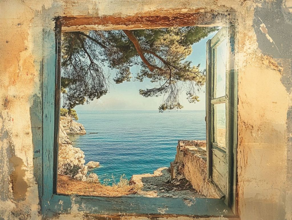 Ventana abierta desde la que se ve el mar