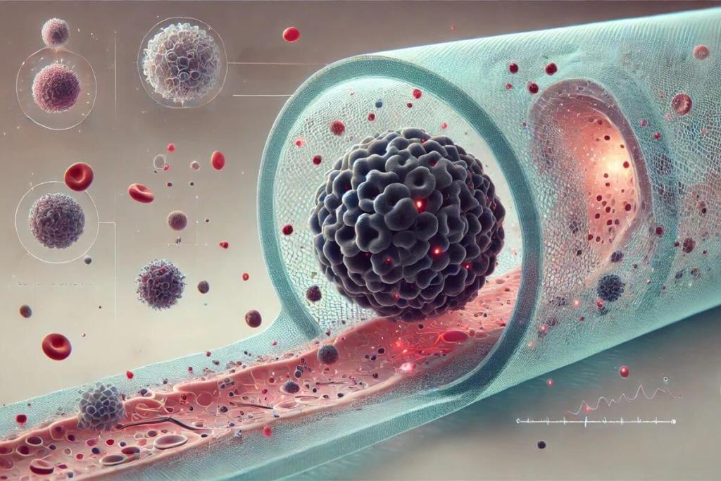 Células cancerígenas y torrente sanguíneo