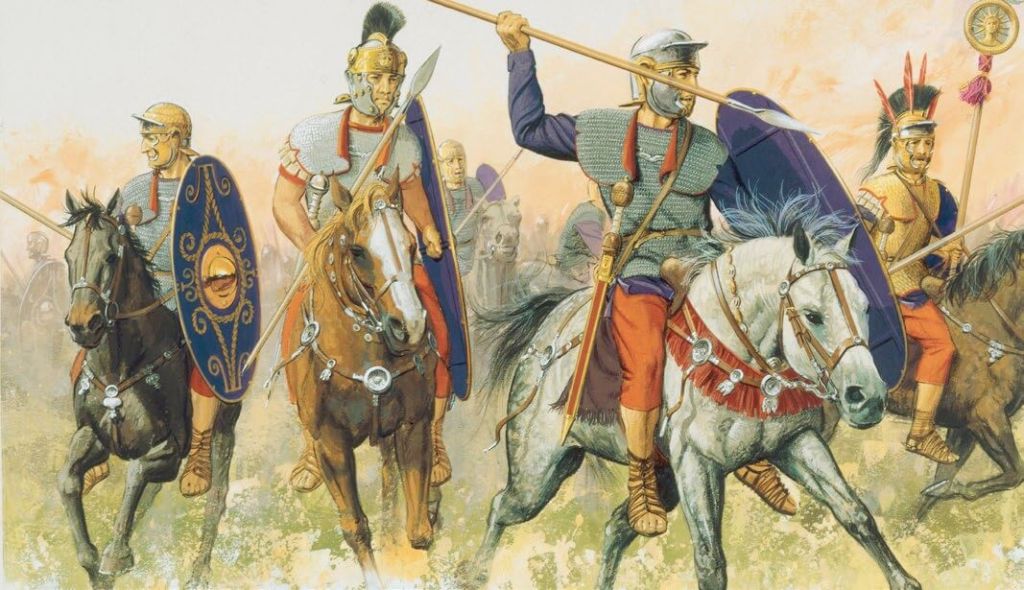 Caballería de Vespasiano persiguiendo al ejército de Vitelio