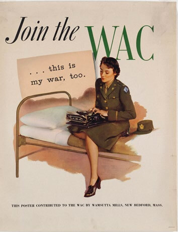 Cartel llamando a la cooperación femenina en la guerra